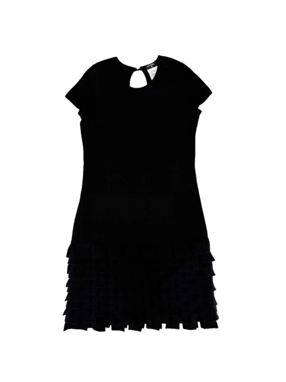 Chanel Dress Ruffle French Sleeve 36 Black Spring Summer Vintage
